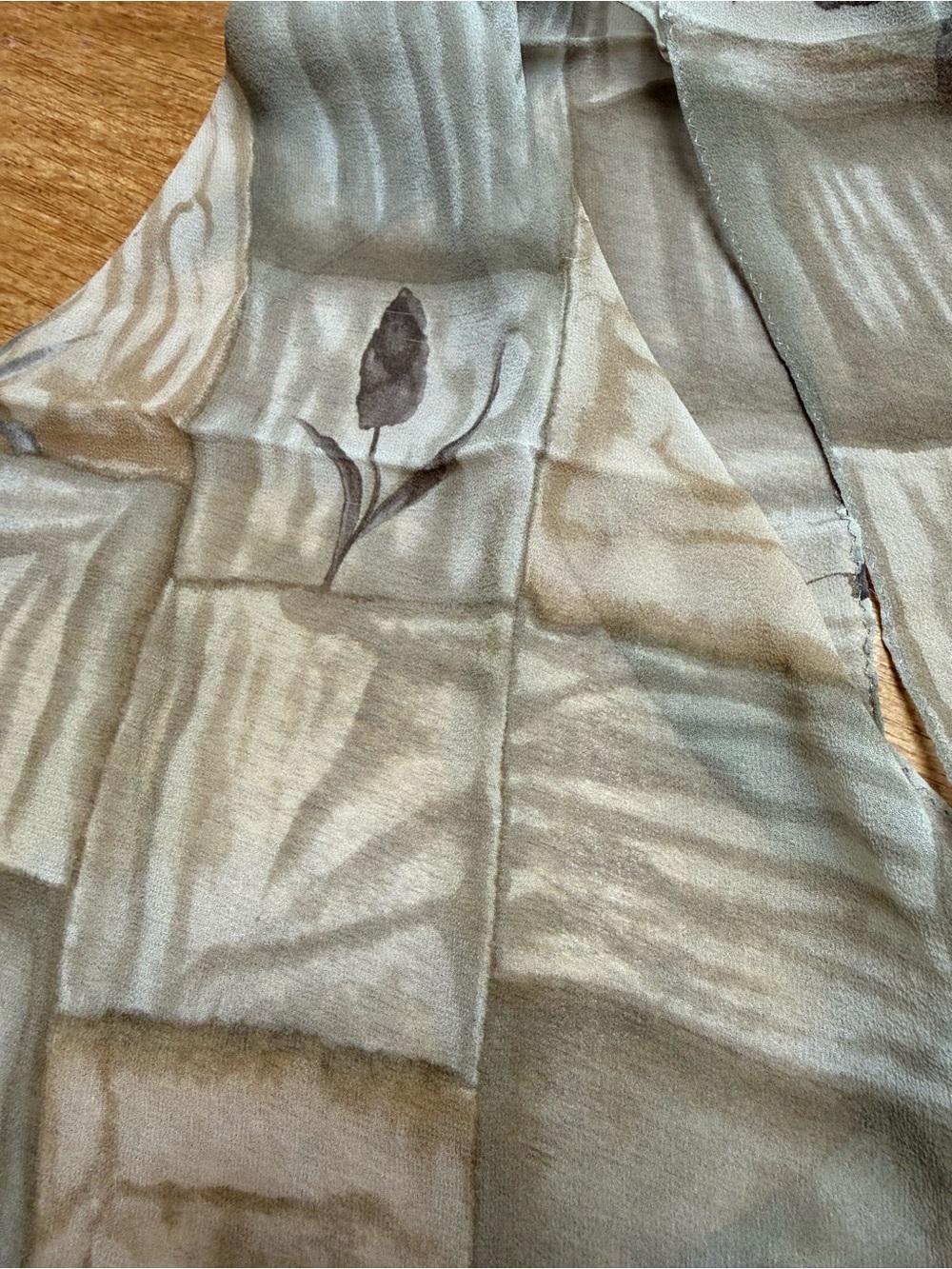 Cejon Soft Green & Beige Floral Silk Scarf
